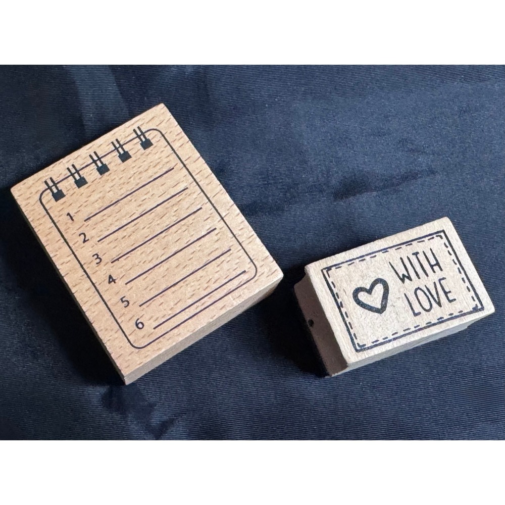 2pc Wood Mount Rubber Stamps Notebook List To Do & With Love Heart Paper Craft
